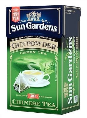 Чай зелений Sun Gardens Gunpowder, 50 г, 20 пірамідок